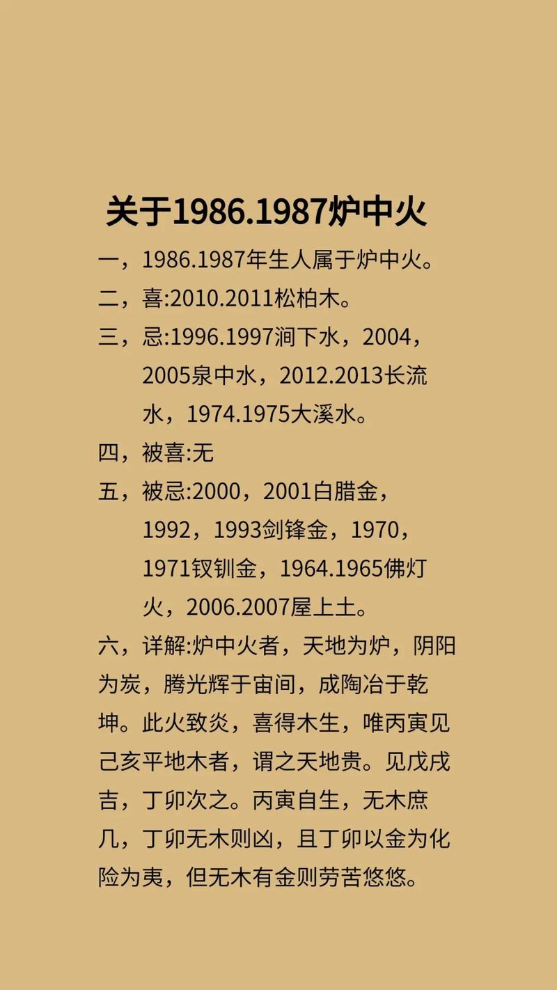 丙寅虎1987年炉中火命是什么意思？