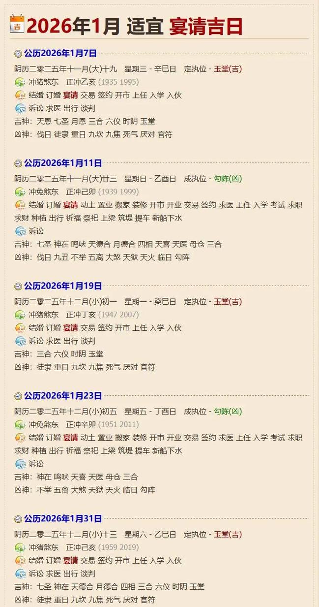 2026年5月7日黄历上宴会吉日标注了吗？今天适合举办宴会吗？