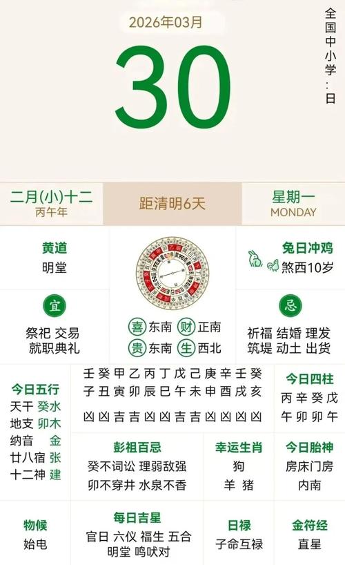 2026年3月30日今日适合出行吗？黄历查询结果如何？