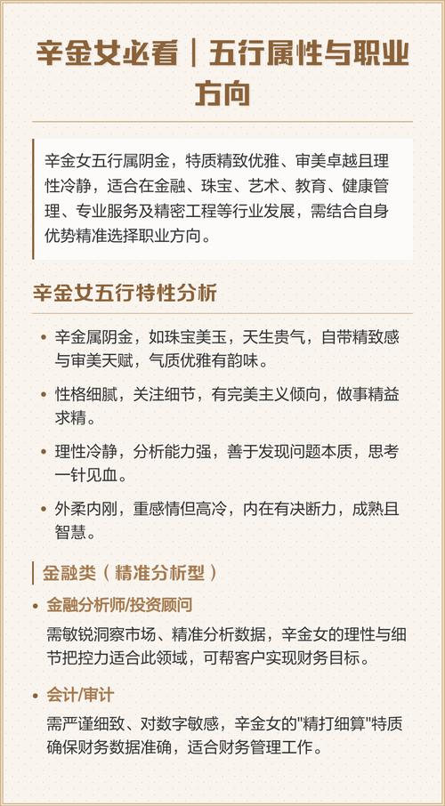 五行属金的女性适合从事哪些工作或行业？