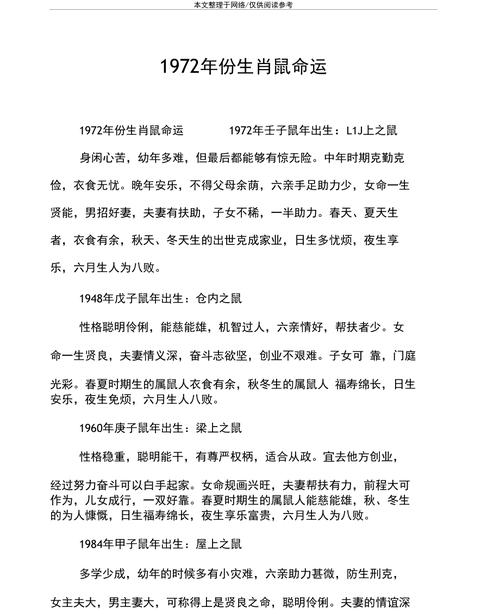 1972年属鼠的命运究竟如何，是不是注定与众不同？