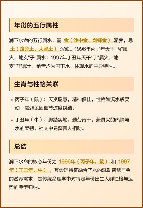 涧下水命适合见到什么1996年涧下水命具体意味着什么？