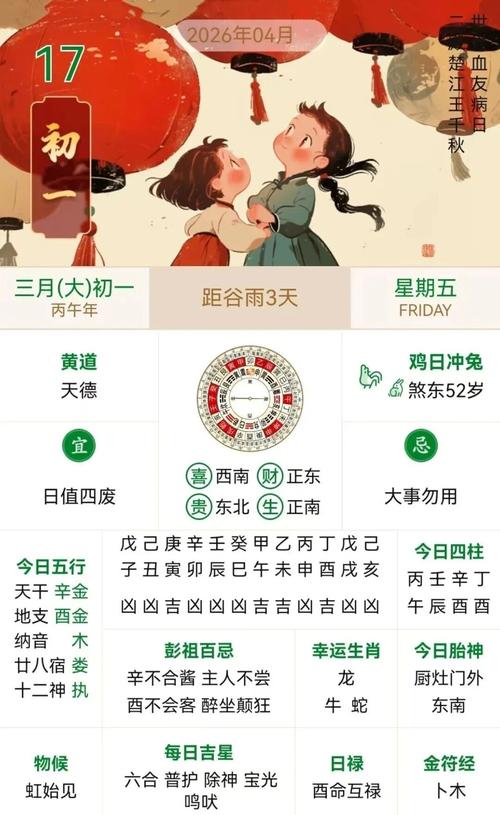 2026年4月17日农历三月初一适合出行吗？今日黄历查询结果如何？